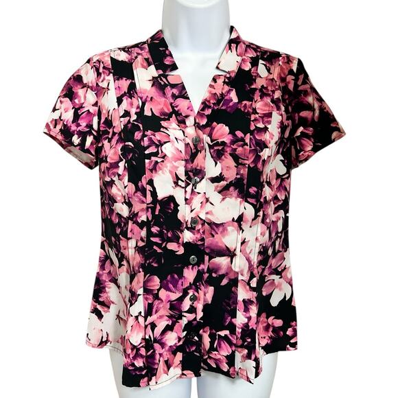 Women's Croft & Barrow Floral V-Neck Blouse Sz XS Petite PXS Button Front Top - Picture 5 of 5